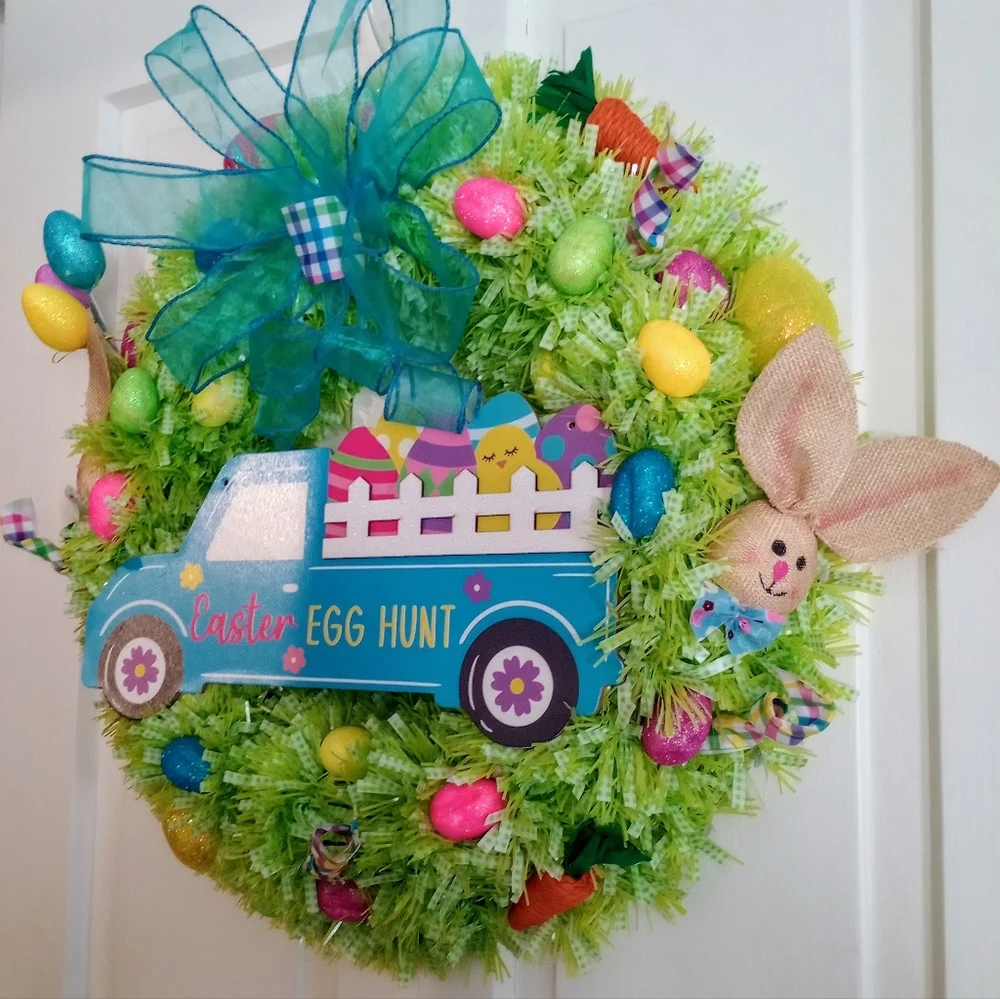 Easter Egg Hunt Wreath with Blue Truck